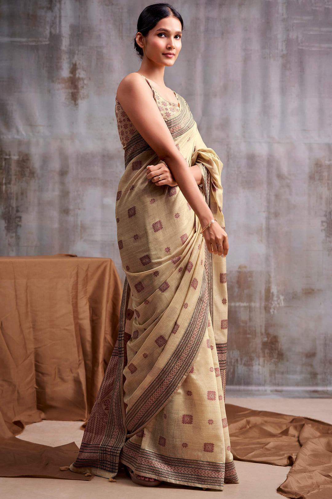 Maize Beige Cotton Modal Silk Saree