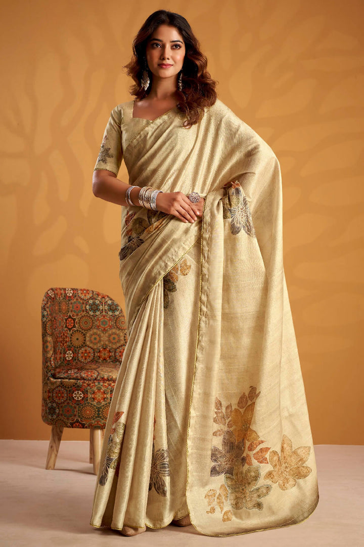 Maize Beige Kasheeda work Tussar Silk Saree