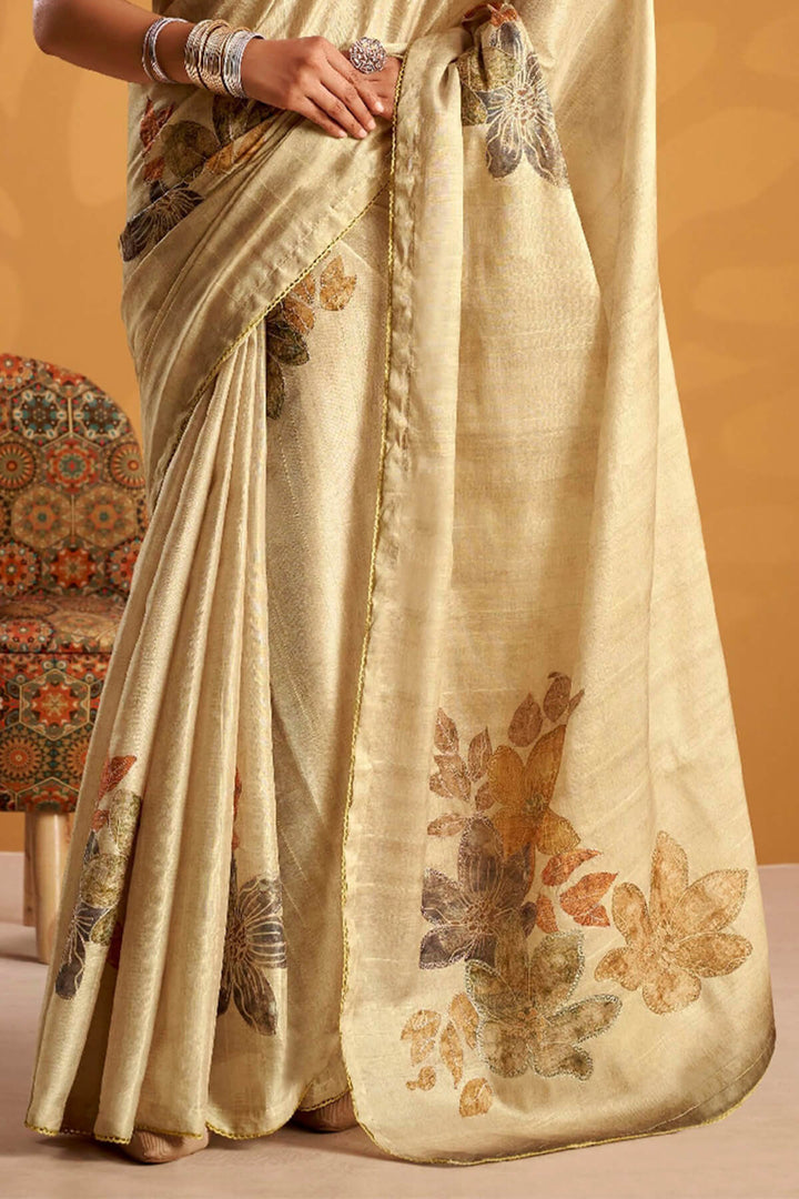 Maize Beige Kasheeda work Tussar Silk Saree