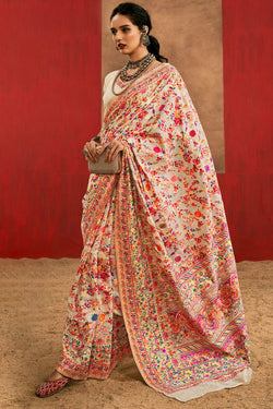 Maize Beige Kashmiri Modal Pashmina Silk Saree