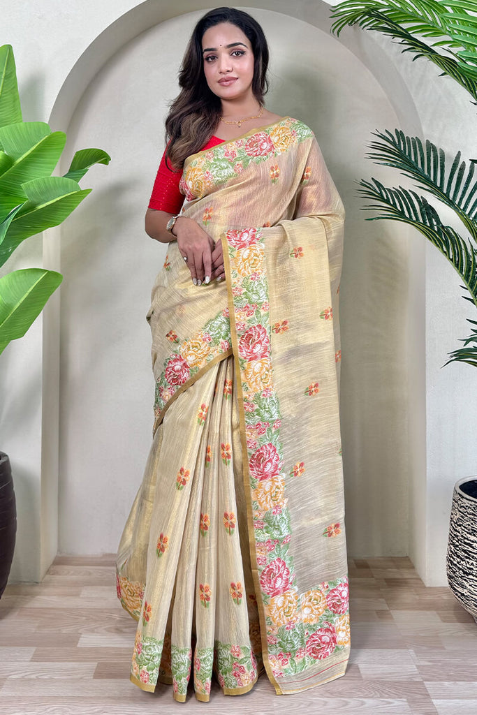 Maize Beige Tissue Silk Saree