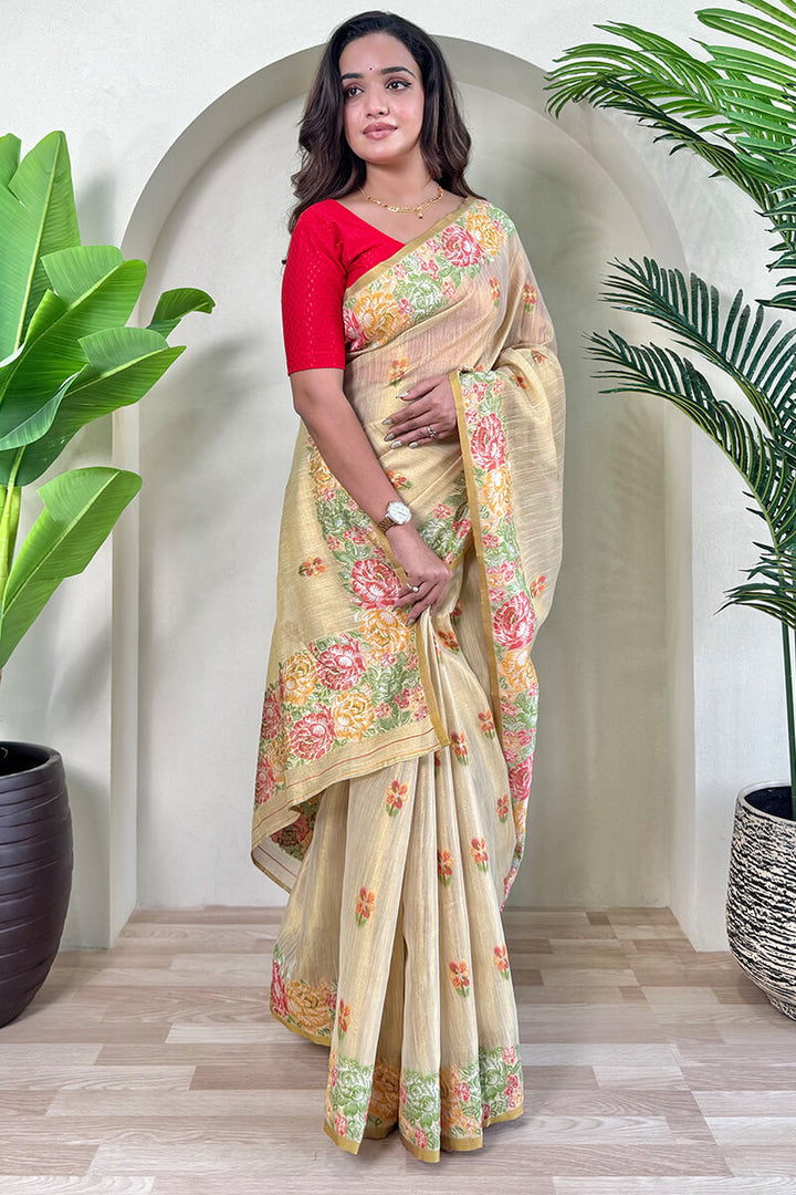 Maize Beige Tissue Silk Saree