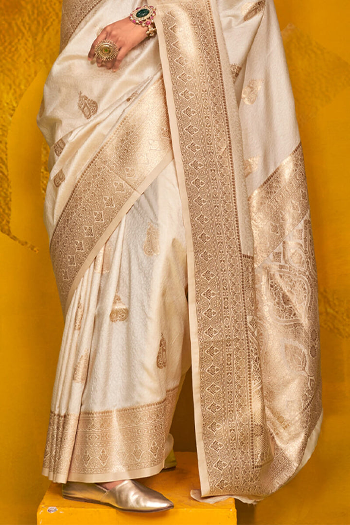 Maize Beige Two tone Banarasi Silk Saree