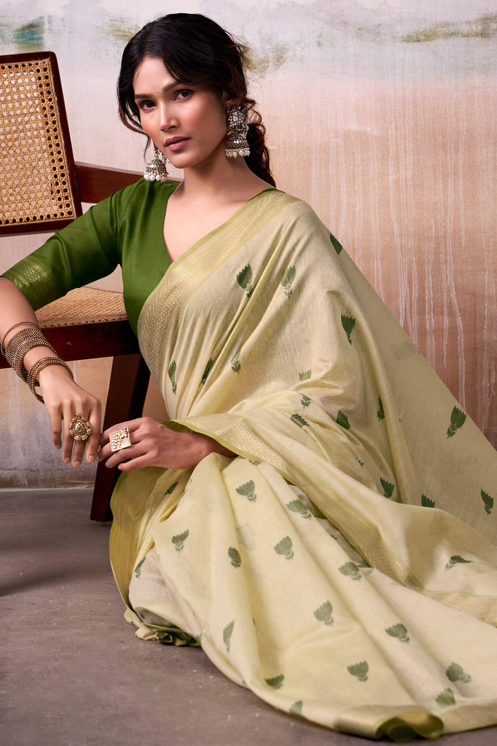 Maize Beige Zari Woven Cotton Silk Saree