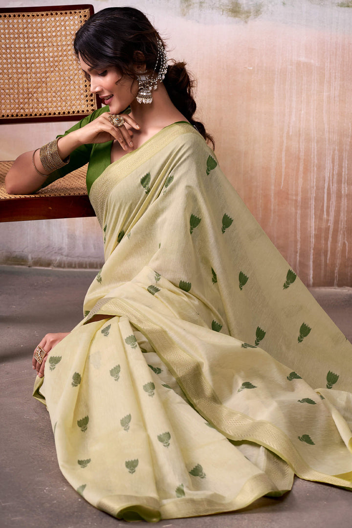 Maize Beige Zari Woven Cotton Silk Saree