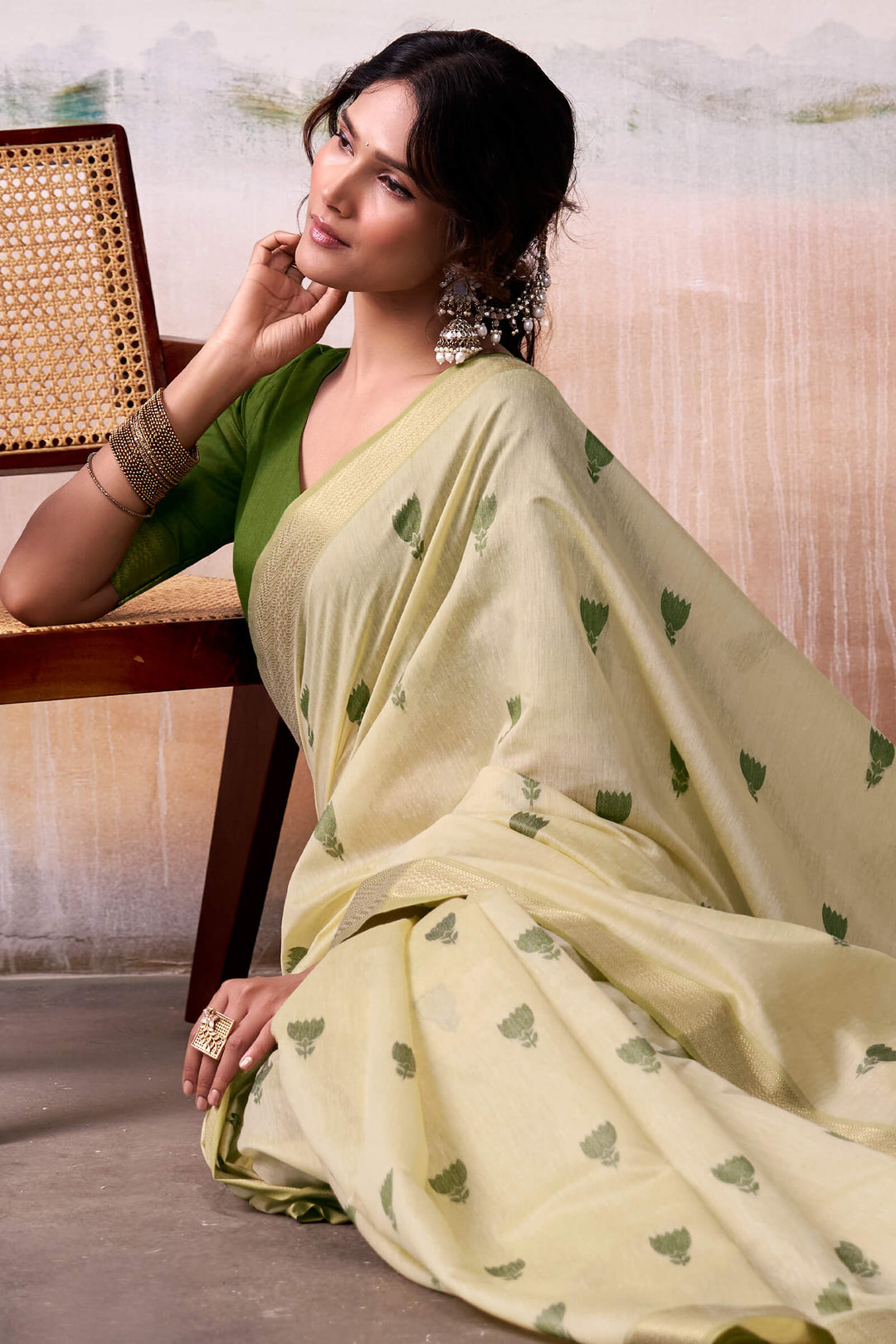Maize Beige Zari Woven Cotton Silk Saree