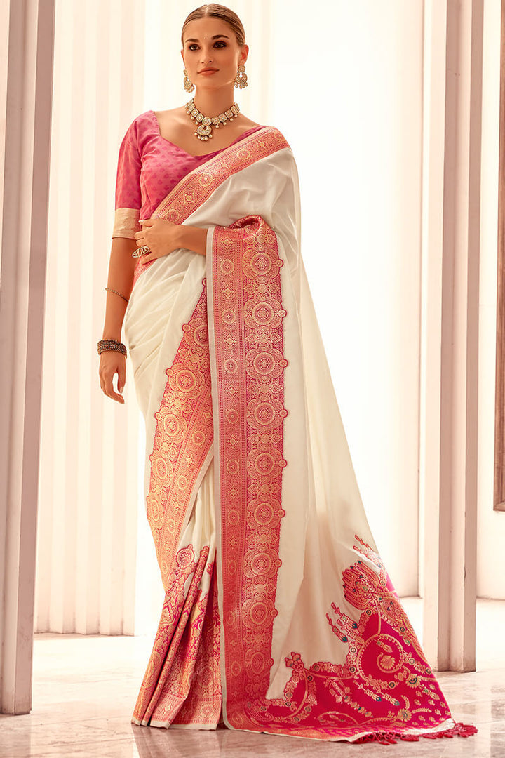 Maize Beige Zari Woven Soft Banarasi Silk Saree