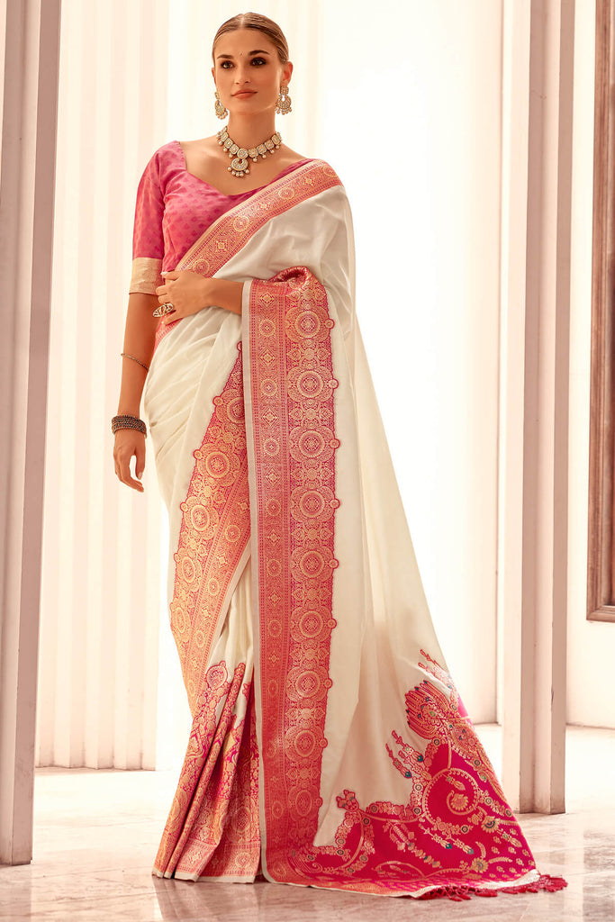 Maize Beige Zari Woven Soft Banarasi Silk Saree