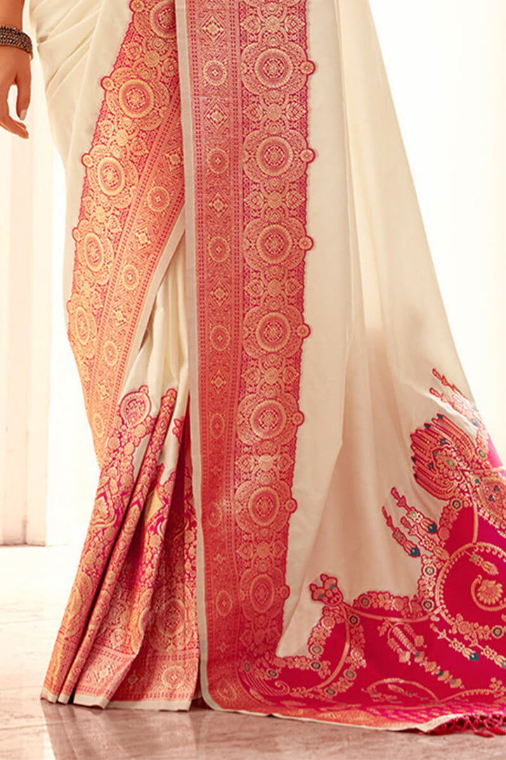 Maize Beige Zari Woven Soft Banarasi Silk Saree