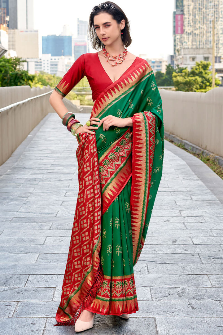 Malachite Green Soft Banarasi Silk Saree
