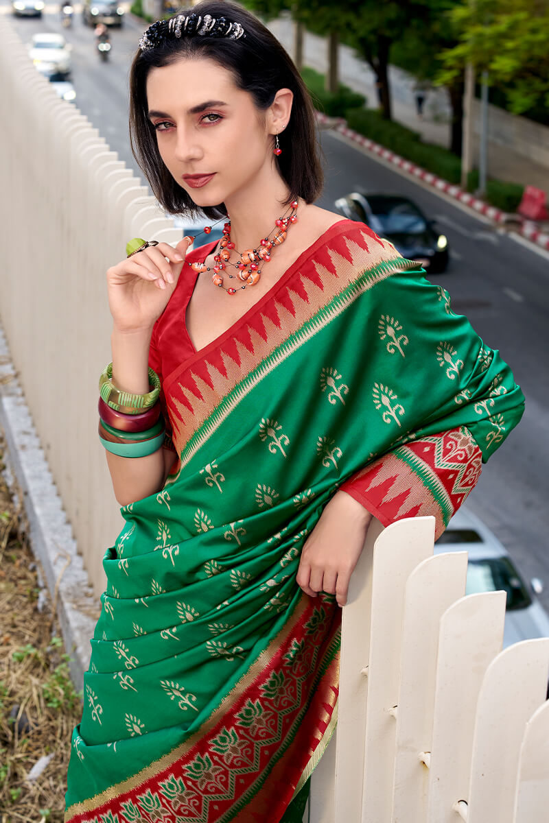 Malachite Green Soft Banarasi Silk Saree