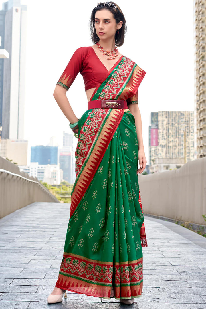 Malachite Green Soft Banarasi Silk Saree
