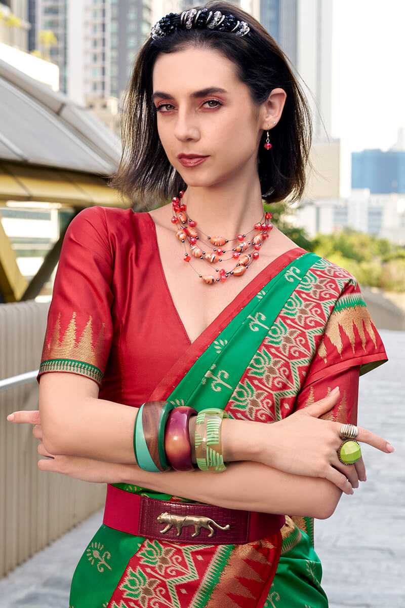 Malachite Green Soft Banarasi Silk Saree