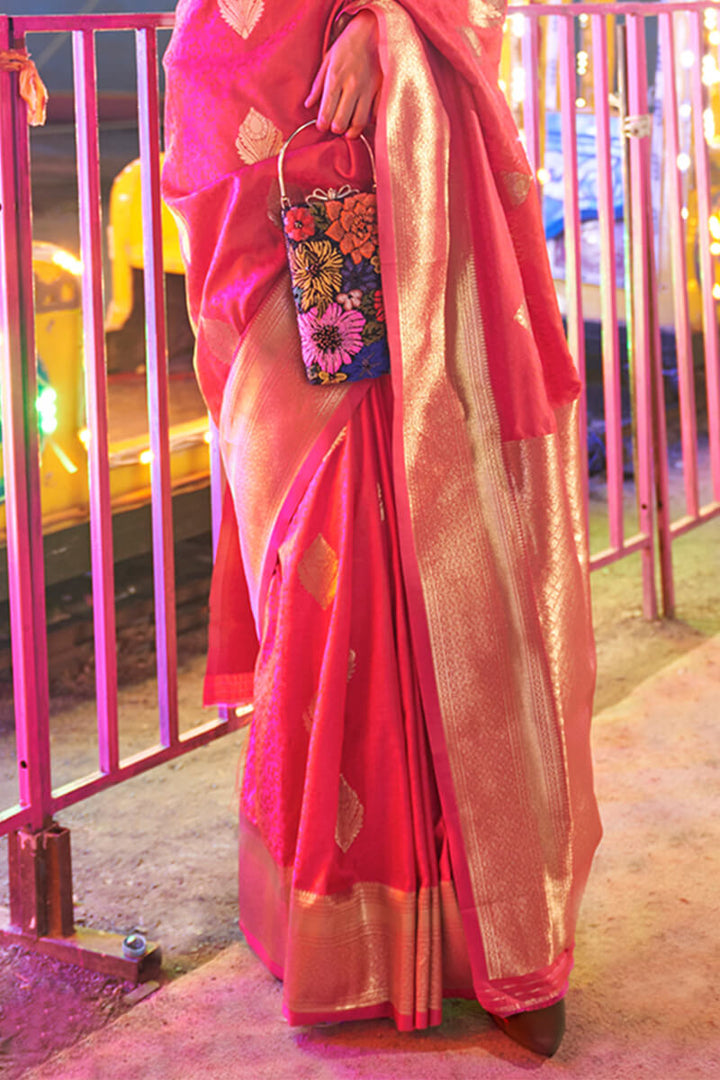 Mandy Pink Banarasi Handloom Silk Saree