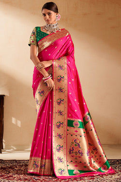 Mandy Pink Paithani Silk Saree