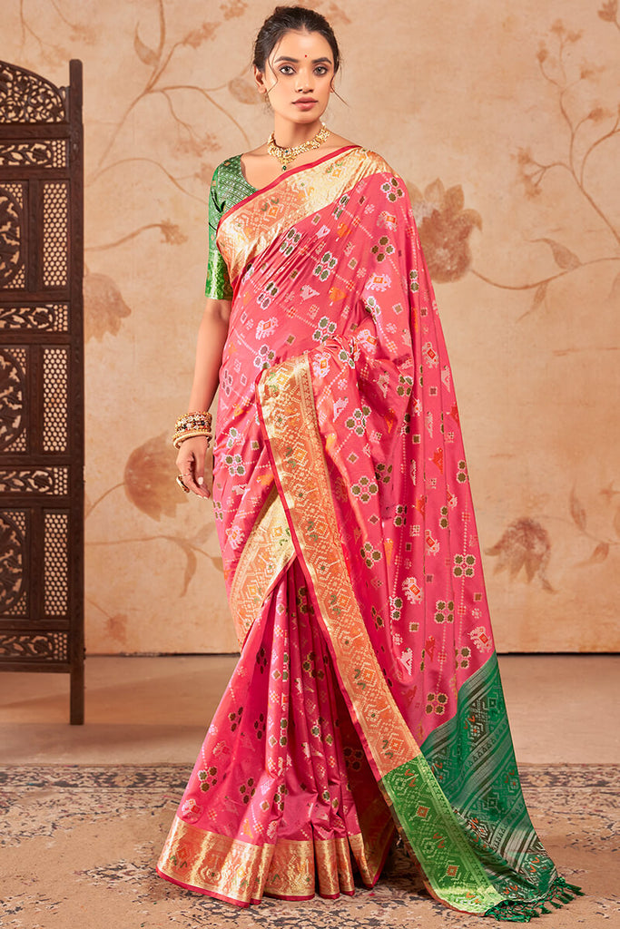 Mandy Pink Woven Soft Banarasi Silk Saree