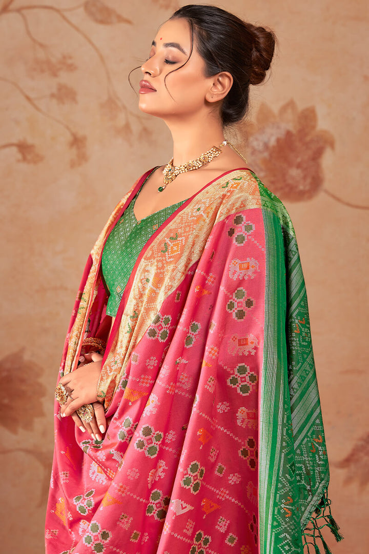 Mandy Pink Woven Soft Banarasi Silk Saree