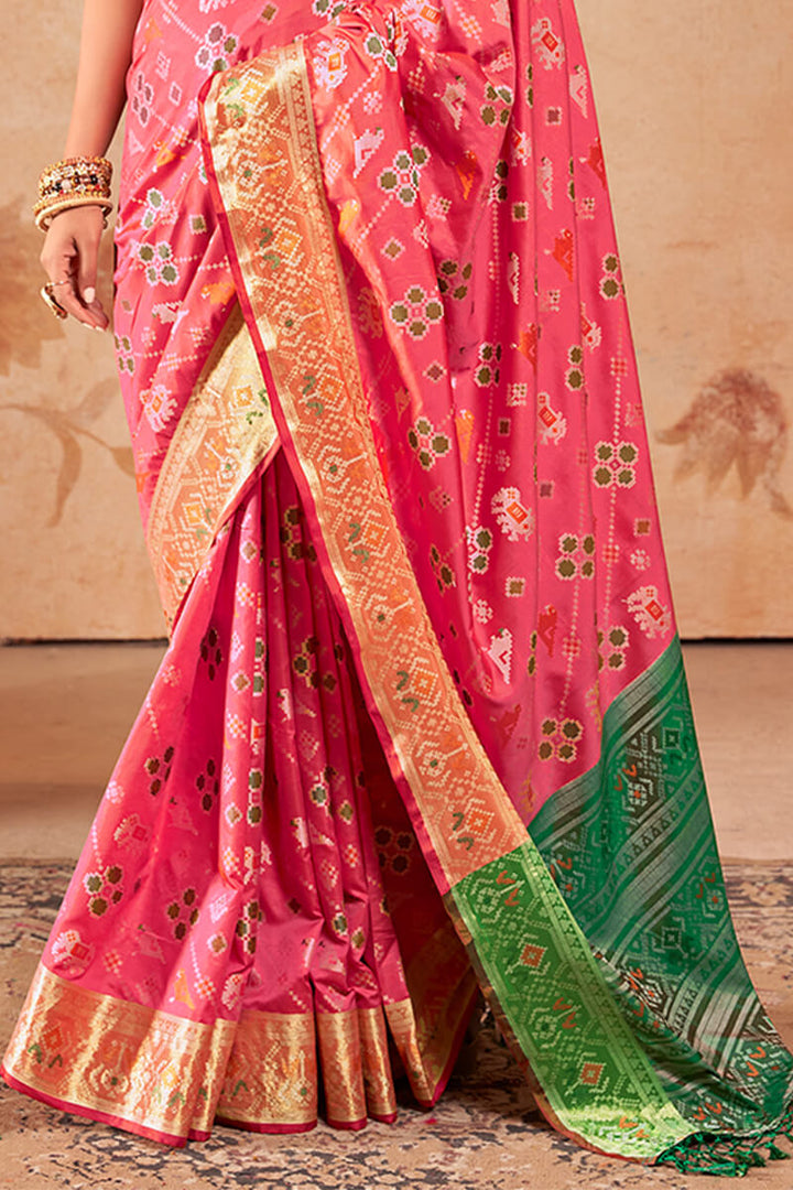 Mandy Pink Woven Soft Banarasi Silk Saree