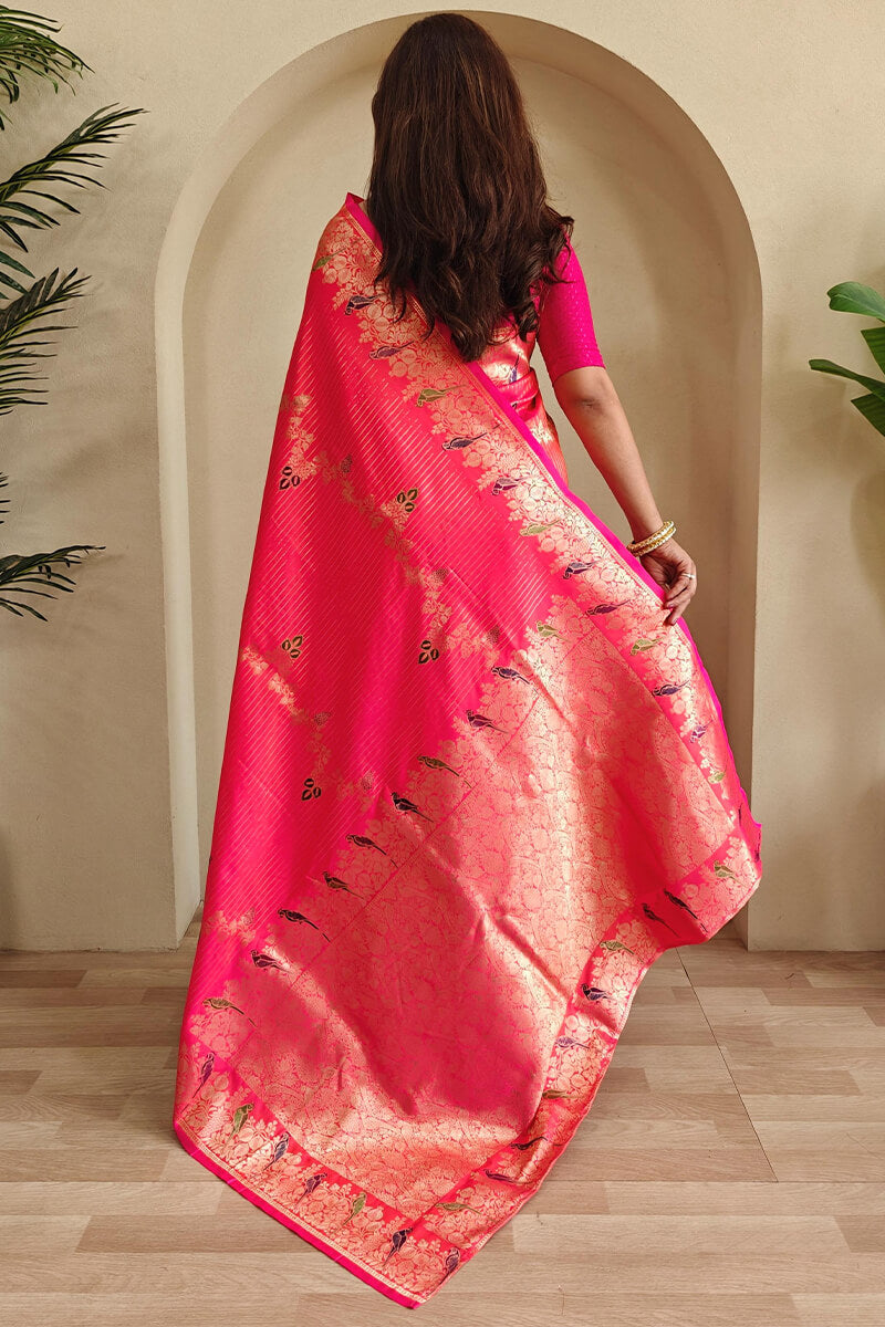 Mandy Pink Zari Wiven Banarasi Satin Silk Saree