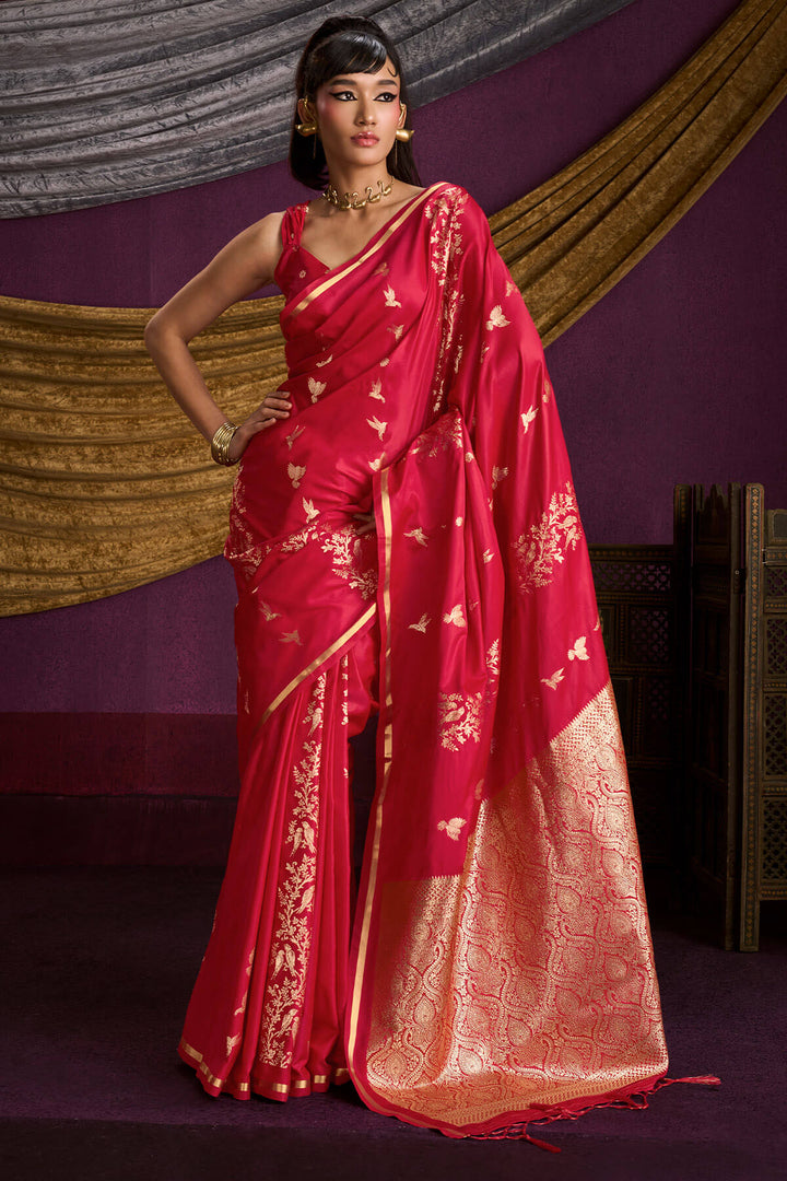 Mandy Pink Zari Woven Banarasi Satin Silk Saree