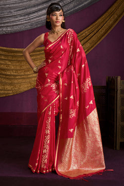 Mandy Pink Zari Woven Banarasi Satin Silk Saree
