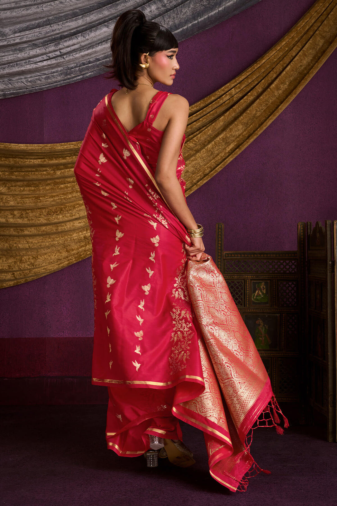 Mandy Pink Zari Woven Banarasi Satin Silk Saree
