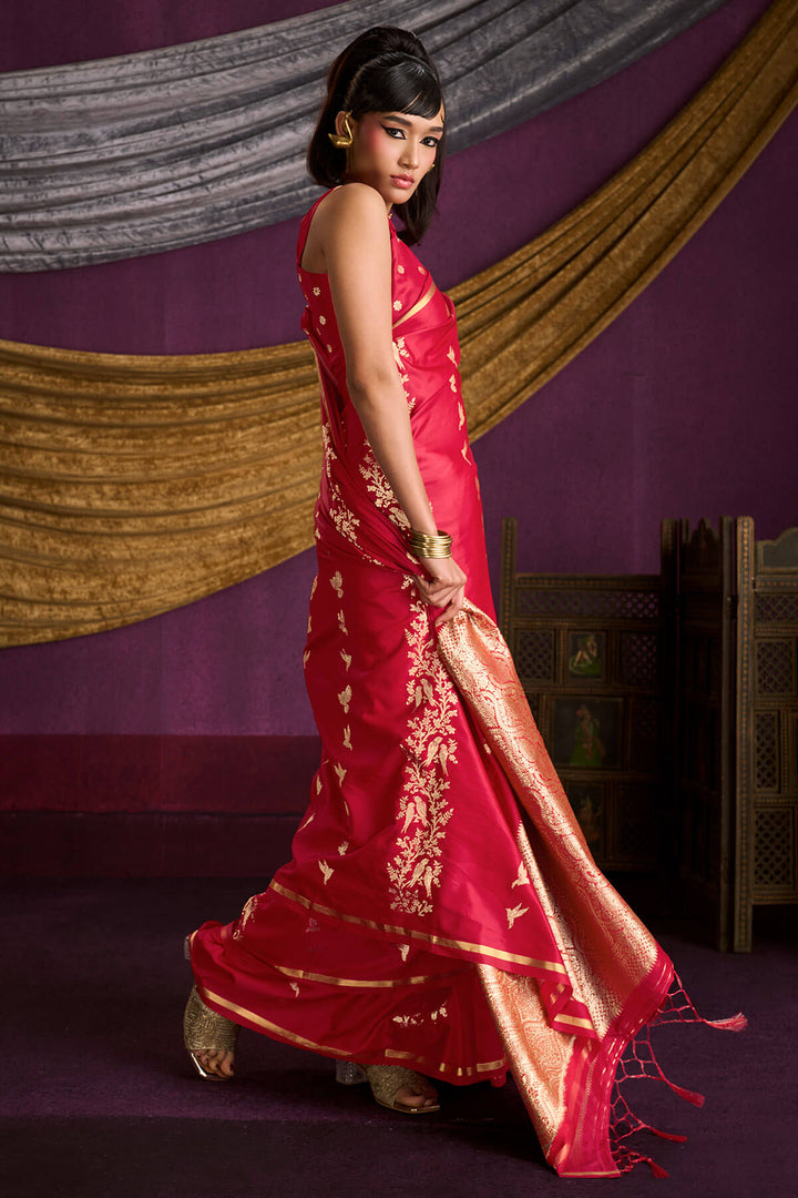Mandy Pink Zari Woven Banarasi Satin Silk Saree