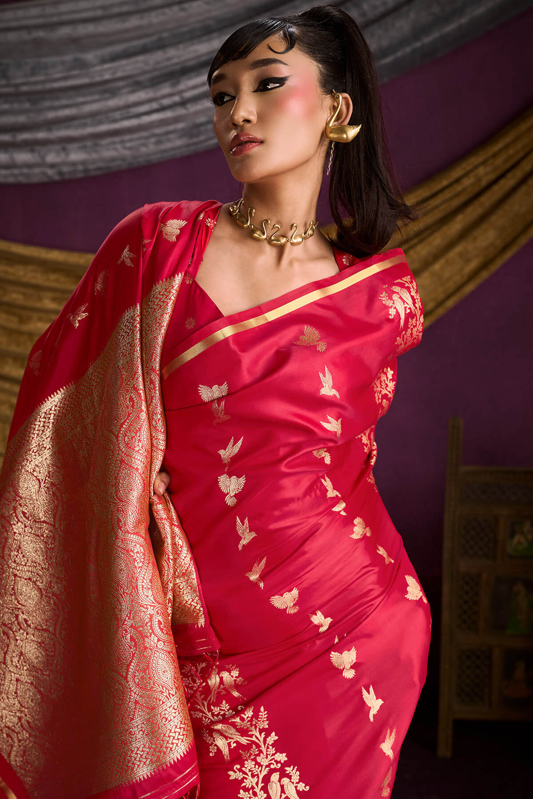 Mandy Pink Zari Woven Banarasi Satin Silk Saree