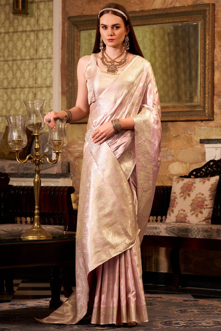 Mandys Pink Banarasi Satin Silk Saree