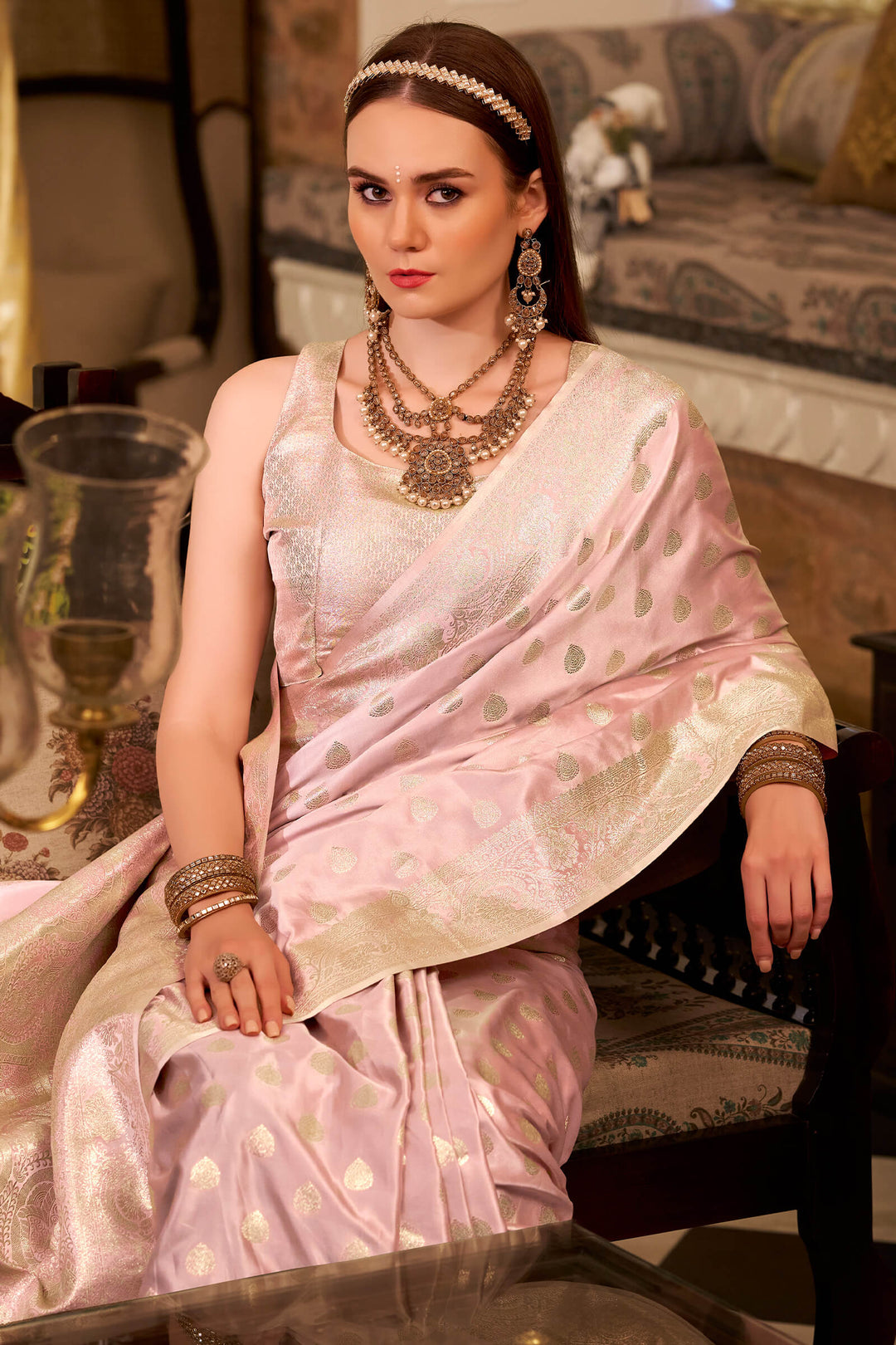Mandys Pink Banarasi Satin Silk Saree