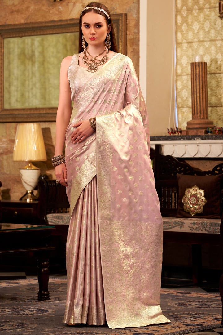 Mandys Pink Banarasi Satin Silk Saree