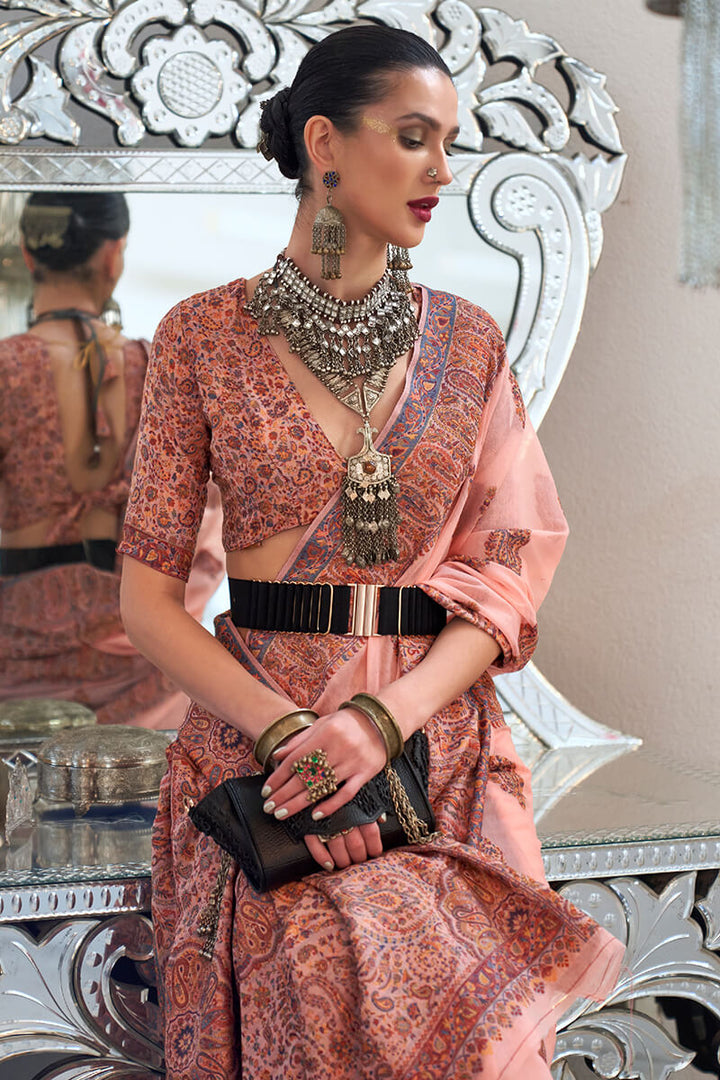 Mandys Pink Kashmiri Modal Pashmina Silk Saree