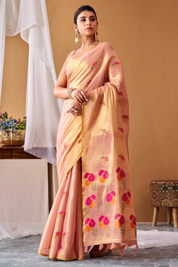 Mandys Pink Zari Woven Banarasi Tissue Silk Saree