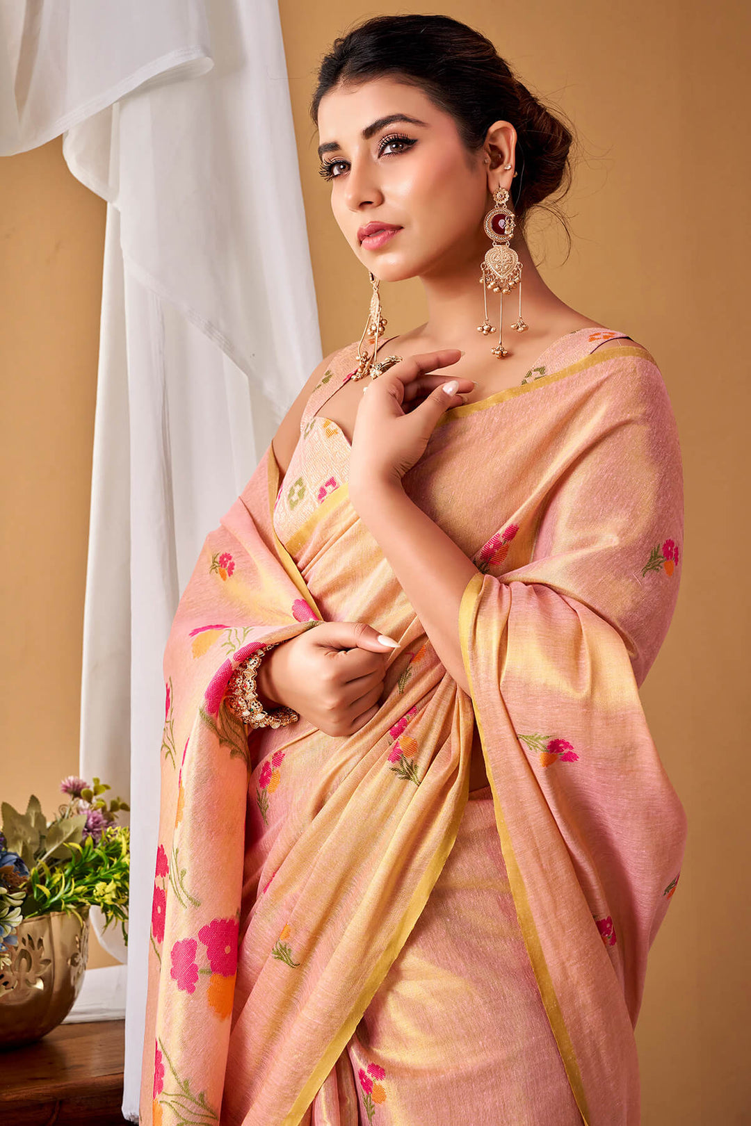 Mandys Pink Zari Woven Banarasi Tissue Silk Saree