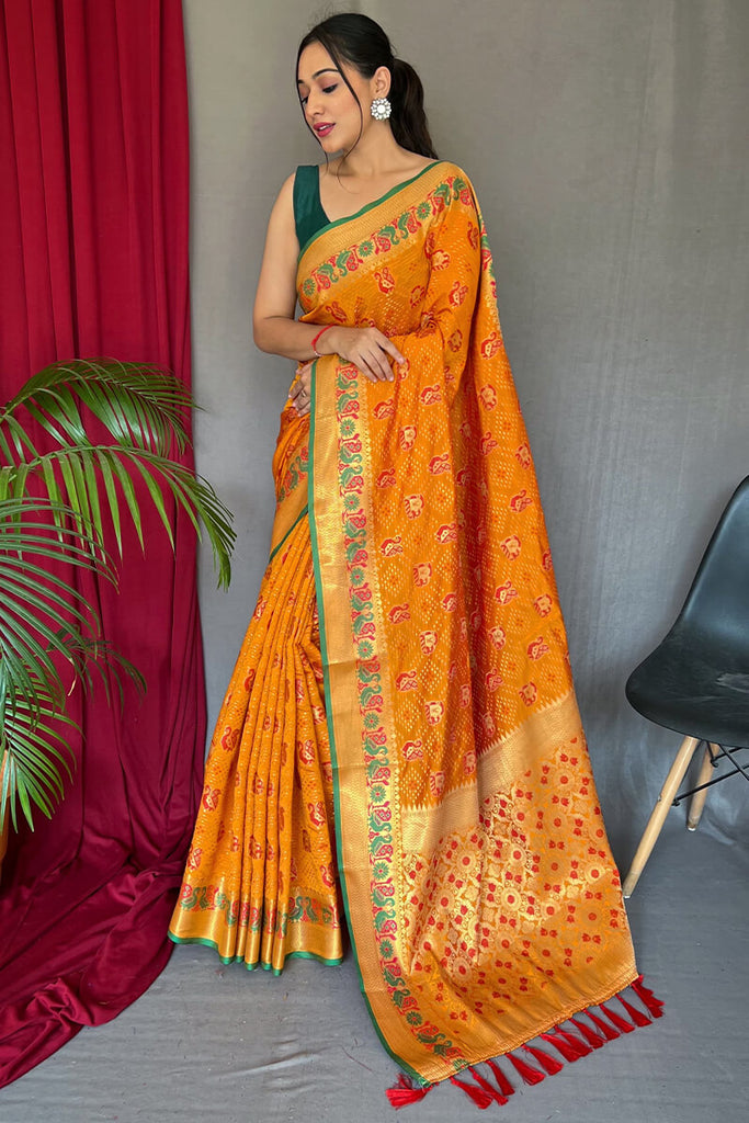 Mango Orange Zari Woven Patola Silk Saree