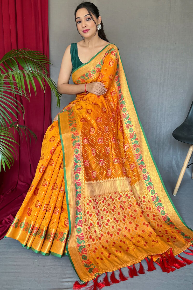 Mango Orange Zari Woven Patola Silk Saree