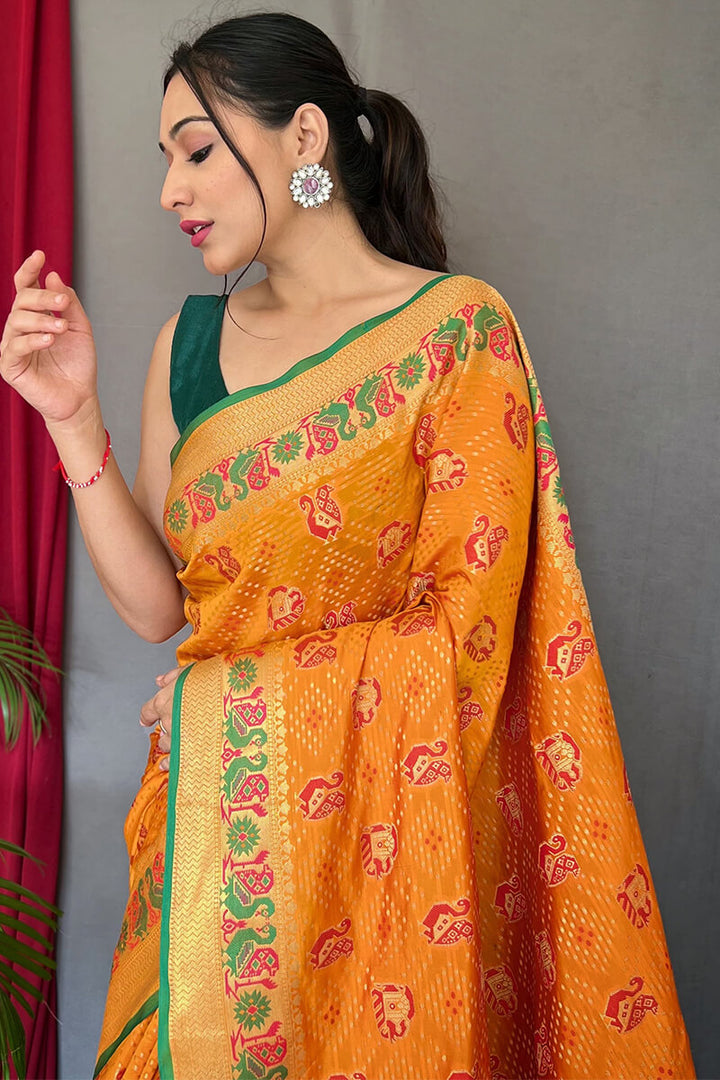 Mango Orange Zari Woven Patola Silk Saree