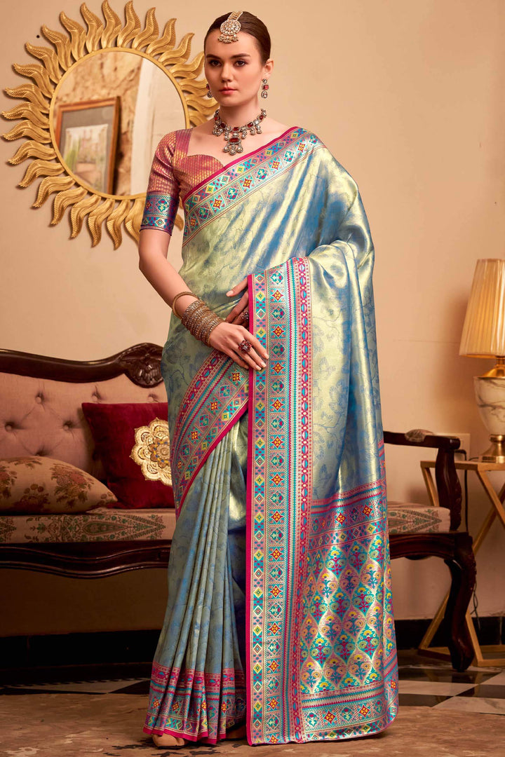 Marble Blue Banarasi Tissue Silk Saree