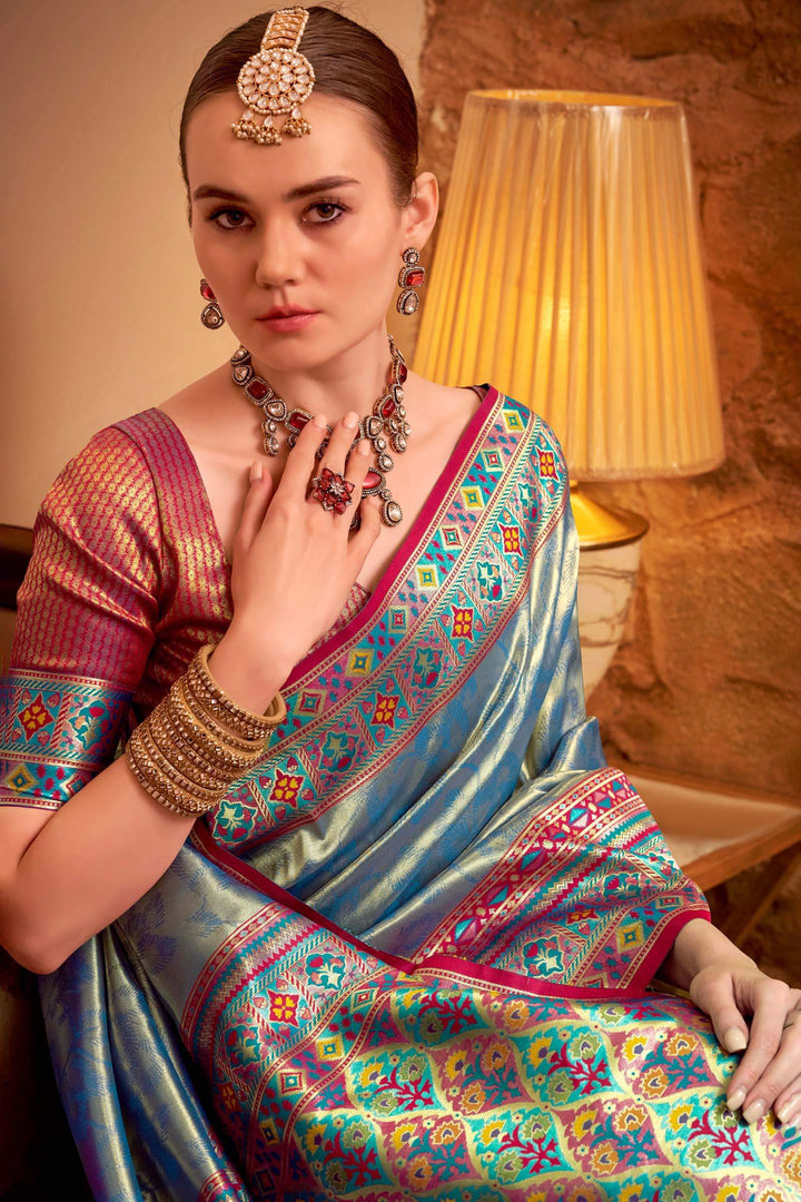 Marble Blue Banarasi Tissue Silk Saree