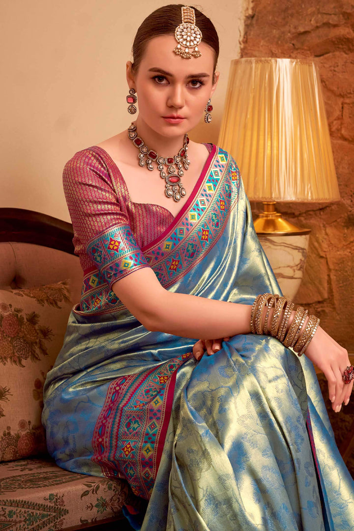 Marble Blue Banarasi Tissue Silk Saree