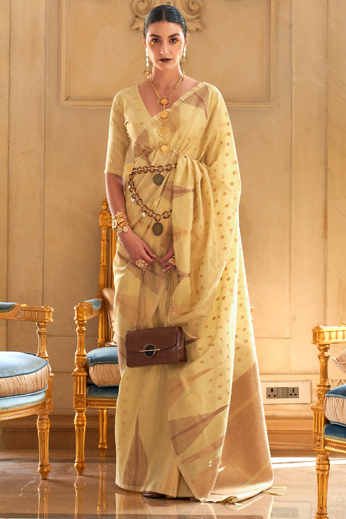 Marigold Yellow Banarasi Woven Tissue Silk Saree