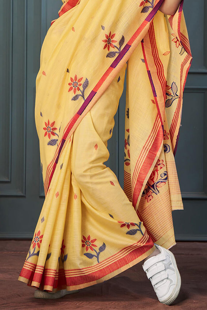 Marigold Yellow Soft Linen Silk Saree