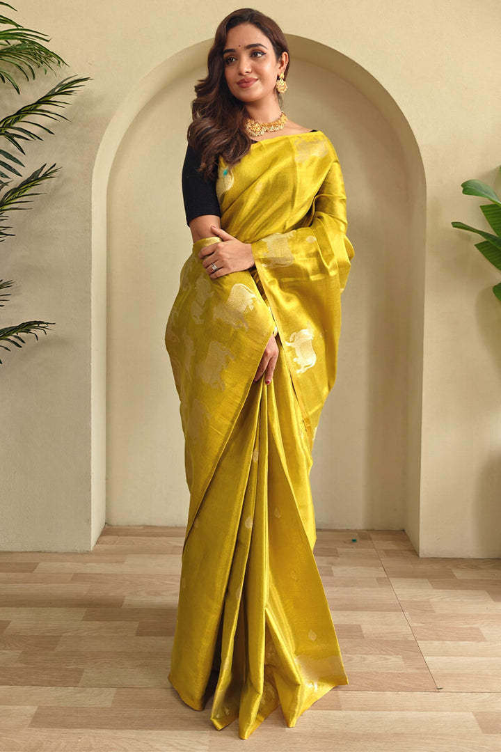 Marigold Yellow Zari woven Banarasi Tissue Silk Saree