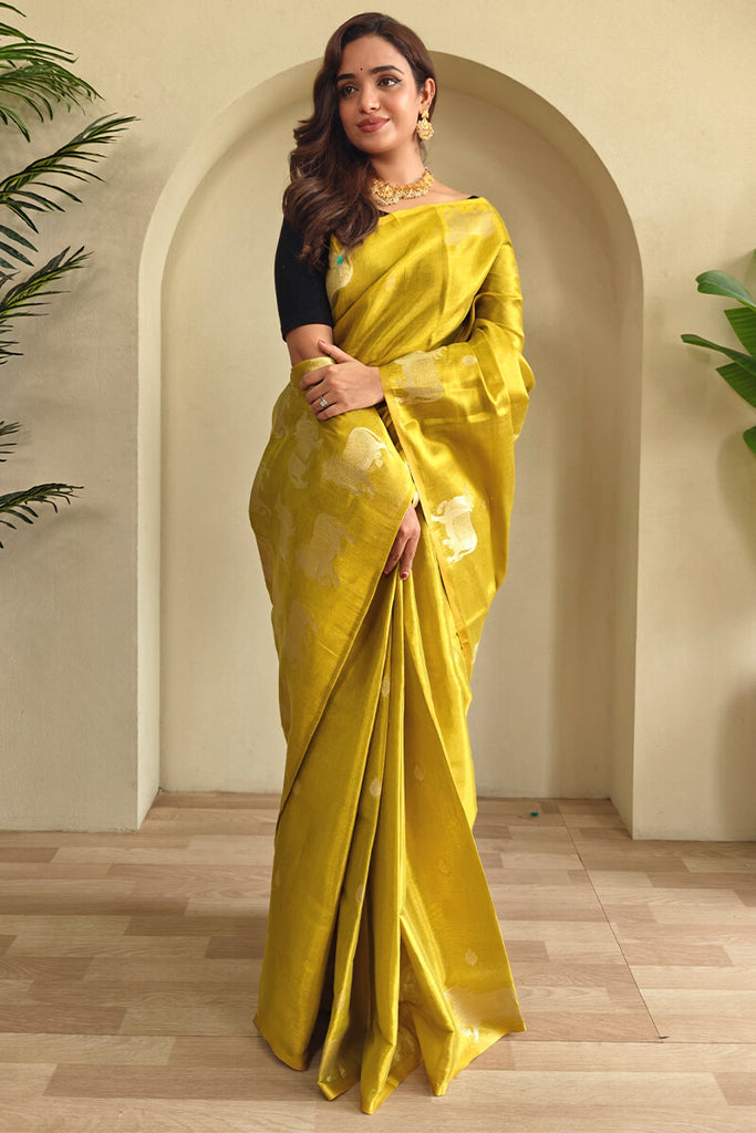 Marigold Yellow Zari woven Banarasi Tissue Silk Saree