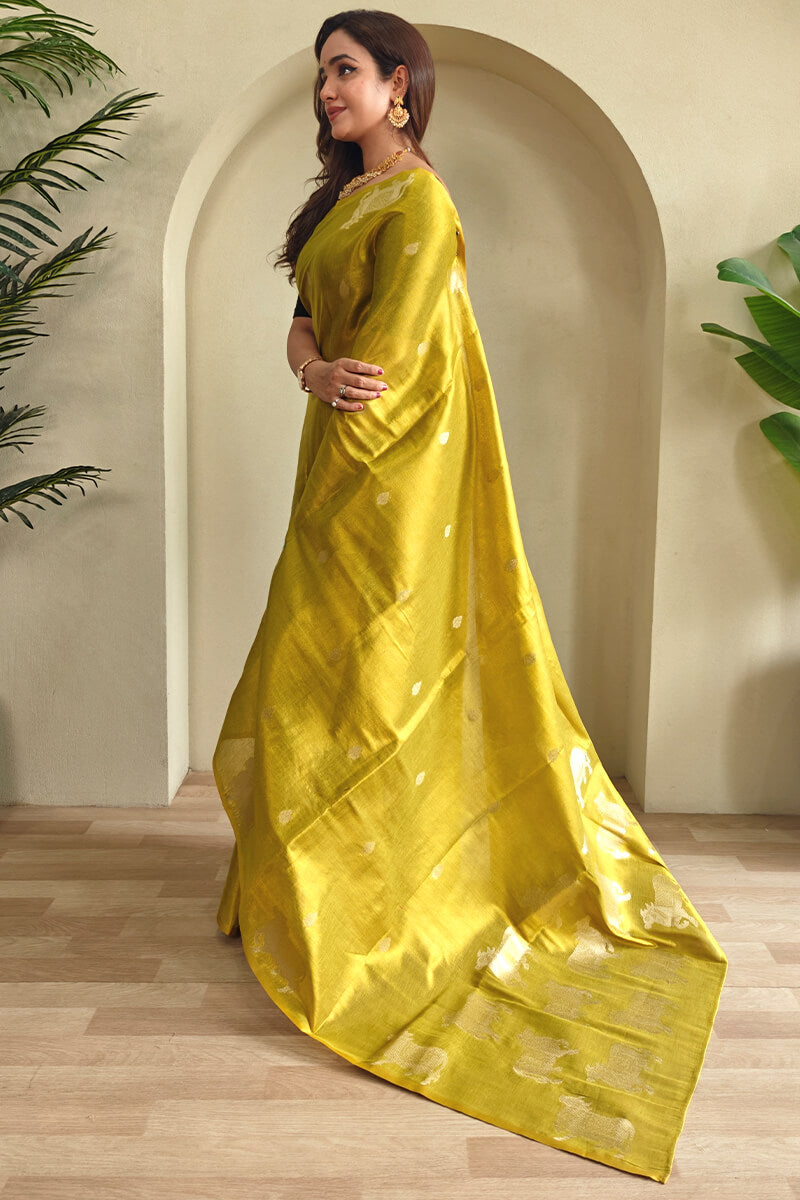 Marigold Yellow Zari woven Banarasi Tissue Silk Saree