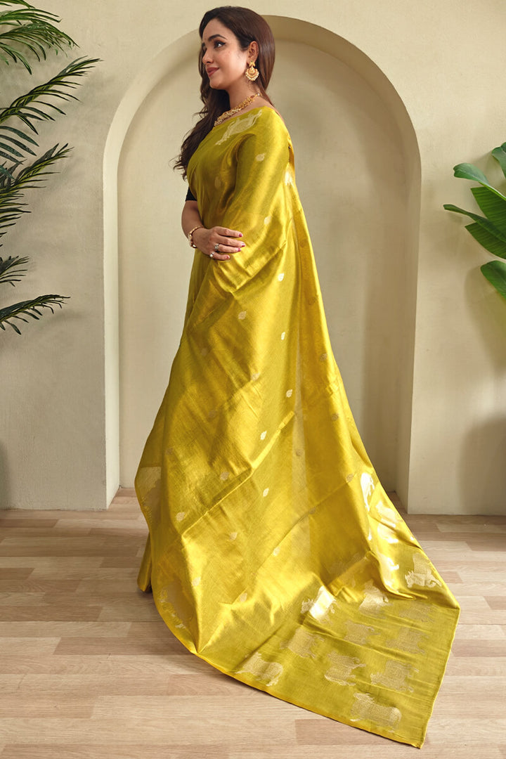 Marigold Yellow Zari woven Banarasi Tissue Silk Saree