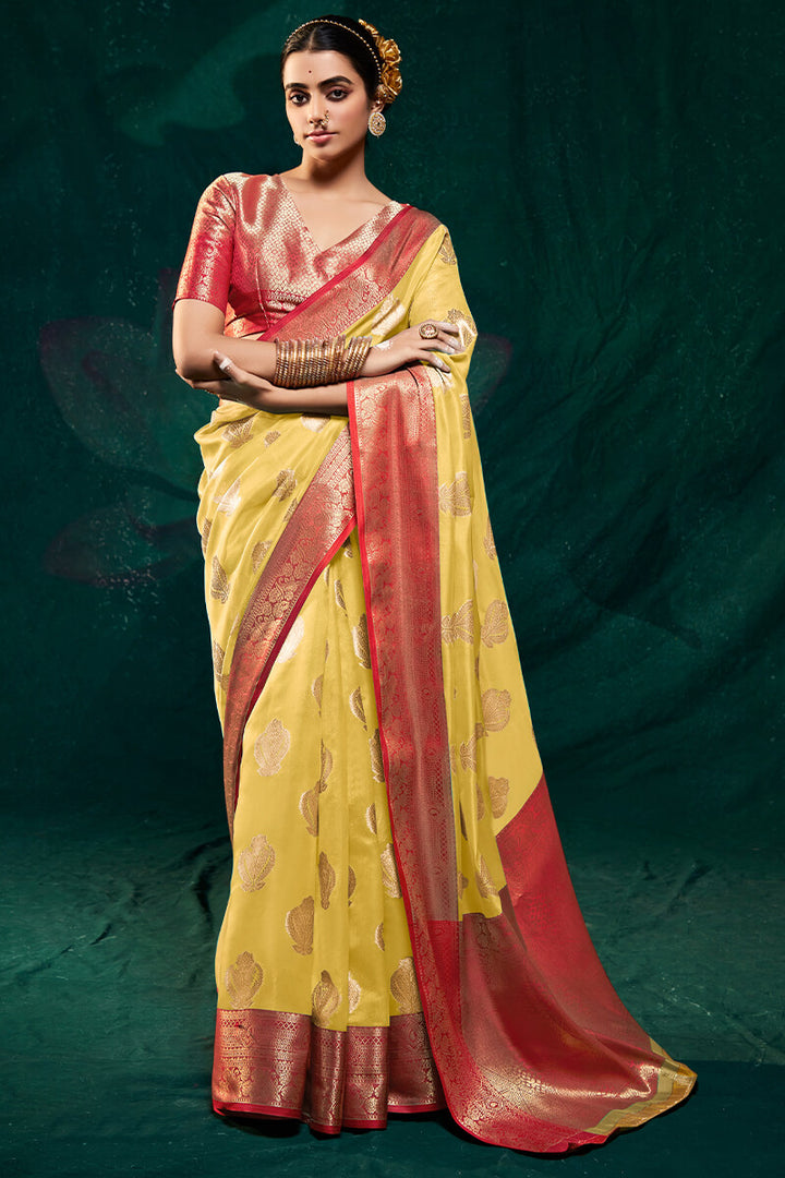 Marigold Yellow Zari Woven Organza Silk Saree
