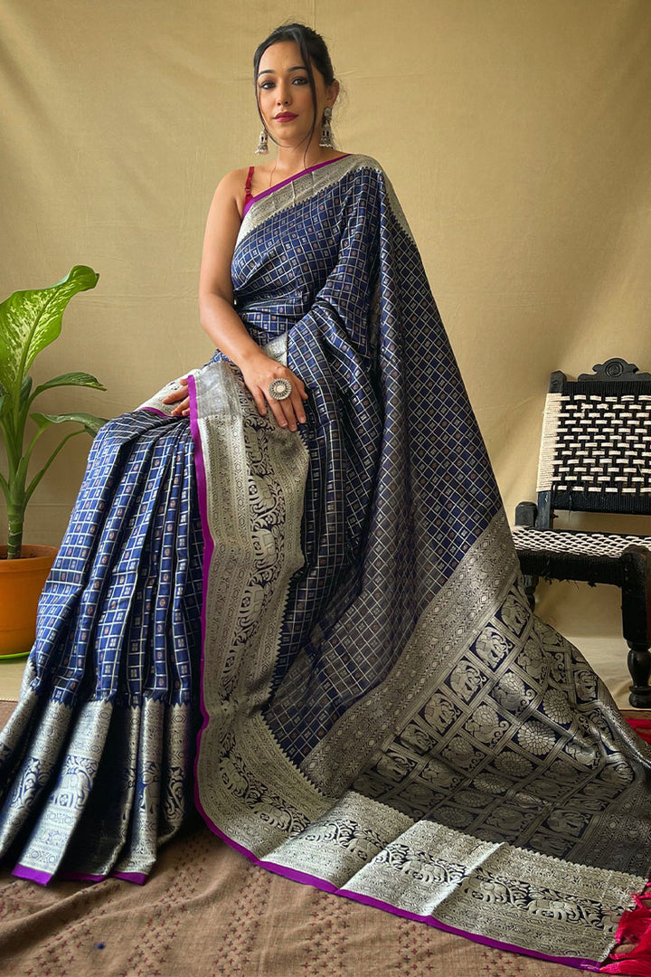 Marine Blue Banarasi Silk Saree