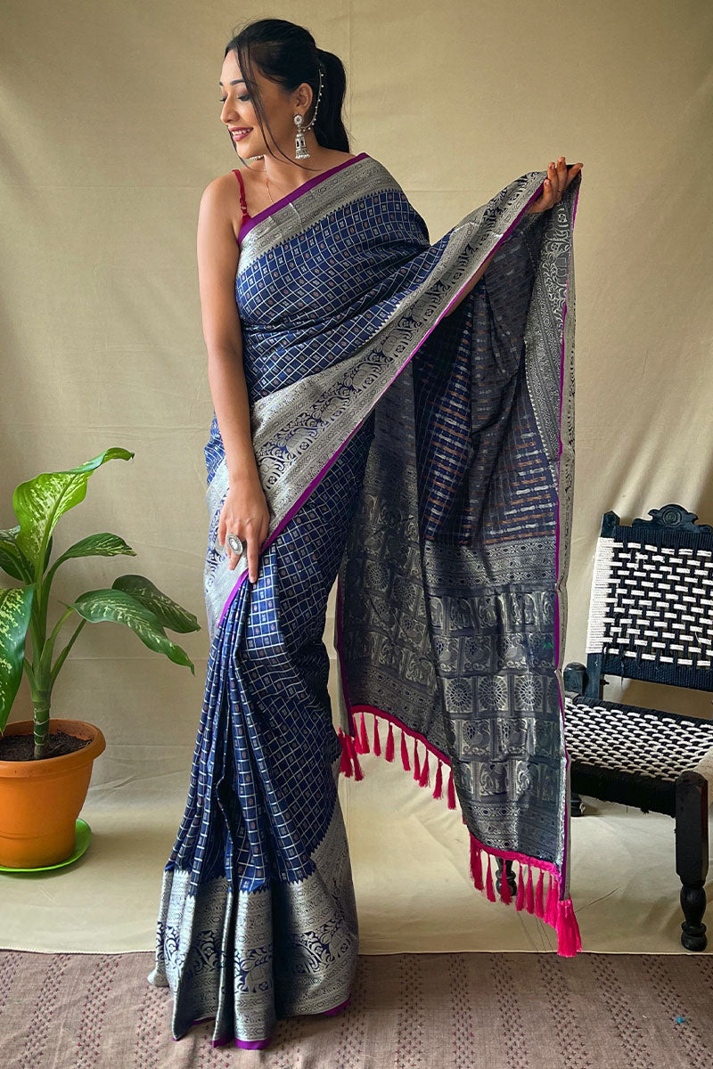 Marine Blue Banarasi Silk Saree