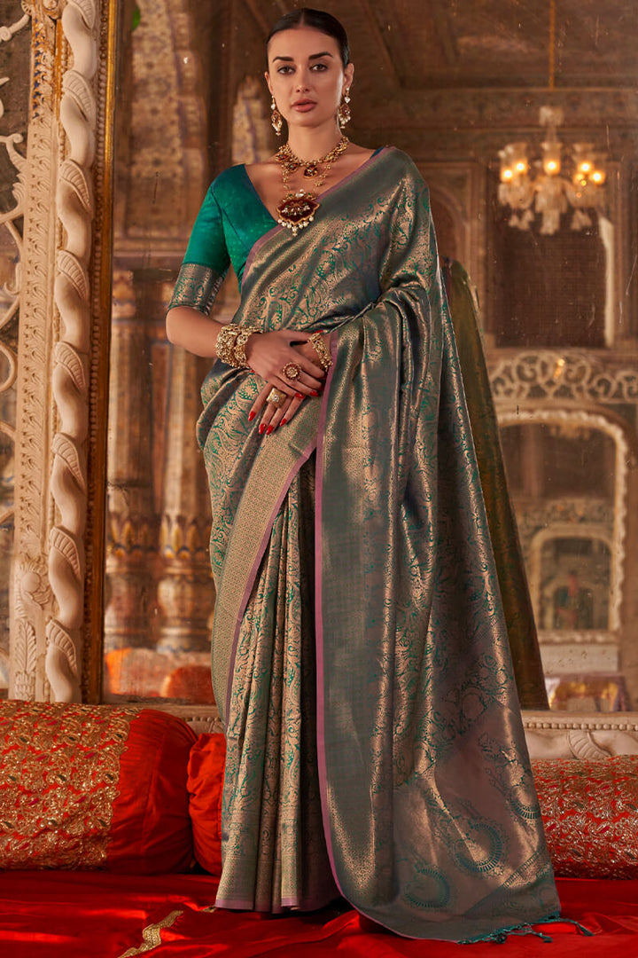 Marine Green Kanjivaram Saree